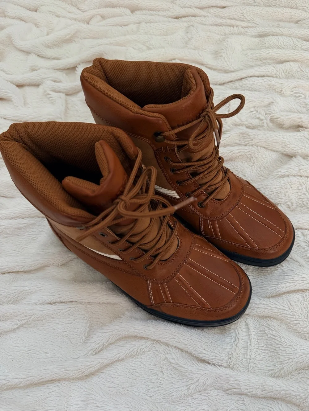 NWOT Nautica Lockview cold-weather duck boots brown leather men’s Sz 10